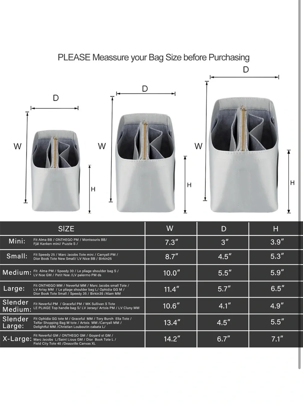 Purse Organizer Insert For Handbags, With Zipper M. 1838/bb9-1